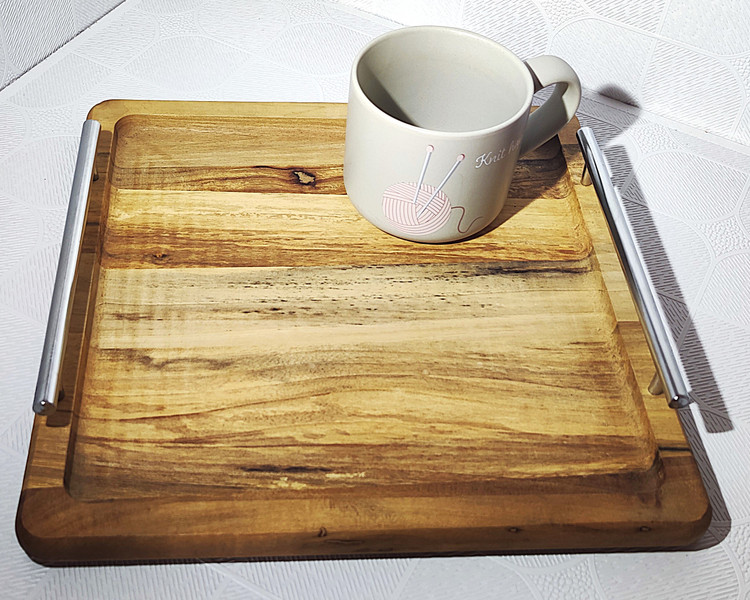 خرید سینی چوبی مربع دسته استیل