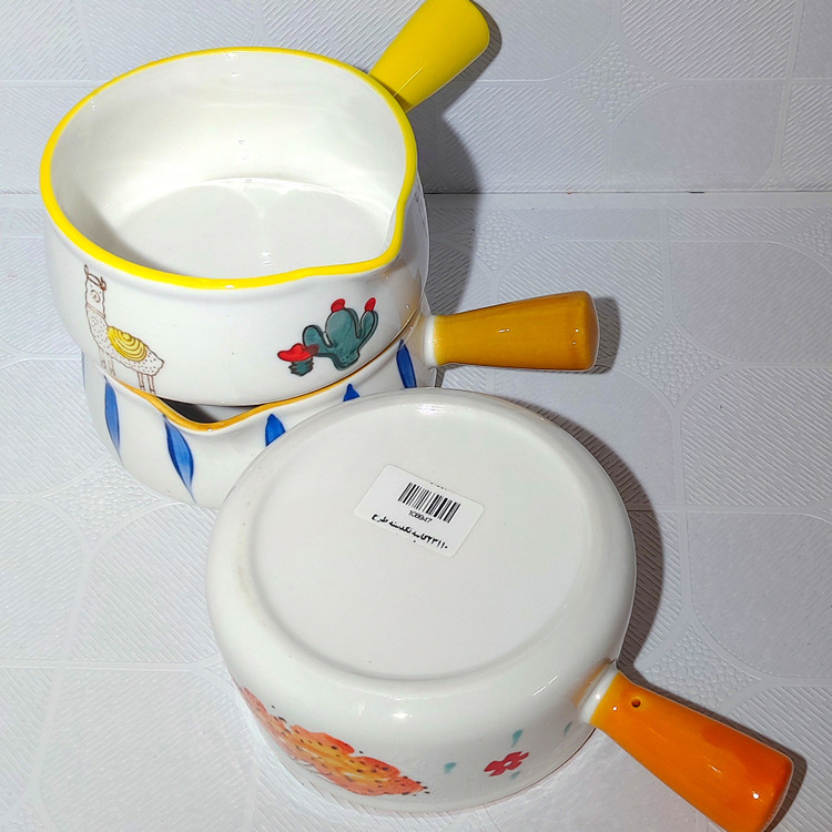 کاسه دسته دار سرامیکی طرح دار