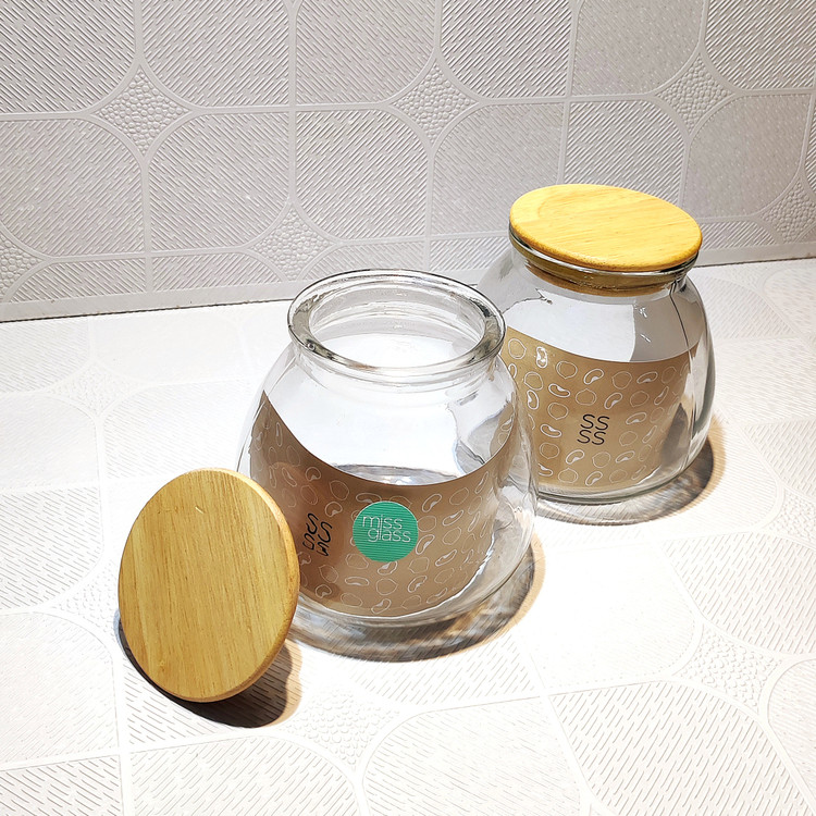 بانکه شیشه ای با درب چوبی