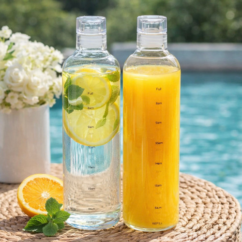 بطری آب تمام پیرکس تایم دار درب شیشه ای | بطری آب پیرکس مدرج ۷۵۰ میلیلیتر