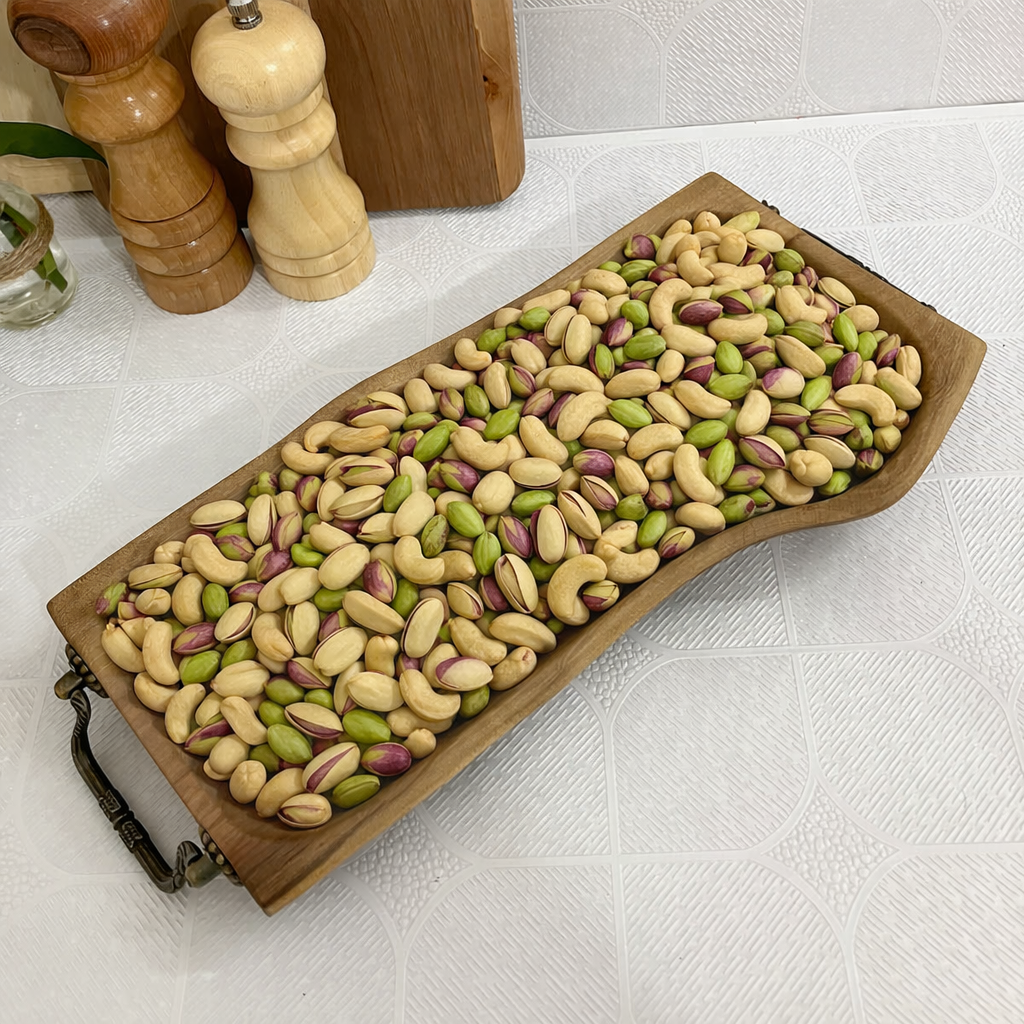سینی سرو چوبی دفرمه دست ساز با چوب گردو